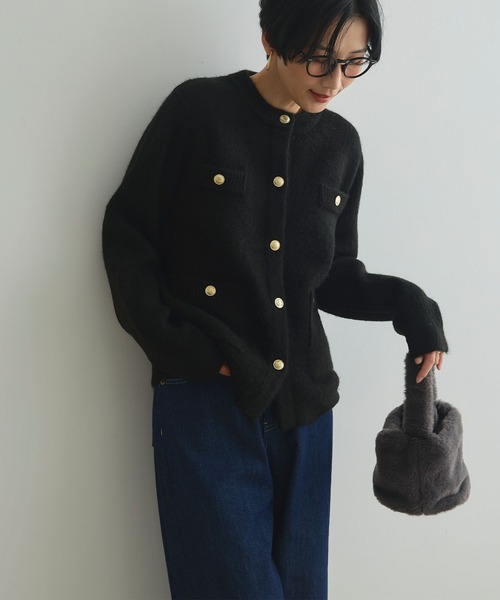 CROSS FUNCTION（クロスファンクション）の「《抗菌防臭》サマ美え 金釦ニットジャケット【CROSS FUNCTION/クロスファンクション】（カーディガン/ボレロ・レディース・ブラック/チャコールグレー・L/M/LL）」の3枚目の写真