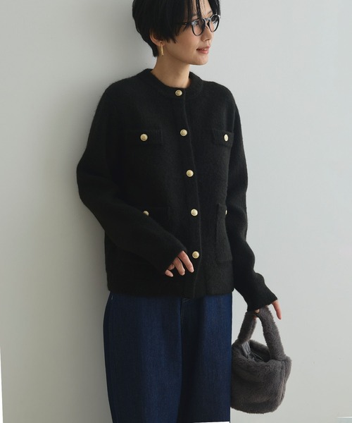 CROSS FUNCTION（クロスファンクション）の「《抗菌防臭》サマ美え 金釦ニットジャケット【CROSS FUNCTION/クロスファンクション】（カーディガン/ボレロ・レディース・ブラック/チャコールグレー・L/M/LL）」の4枚目の写真