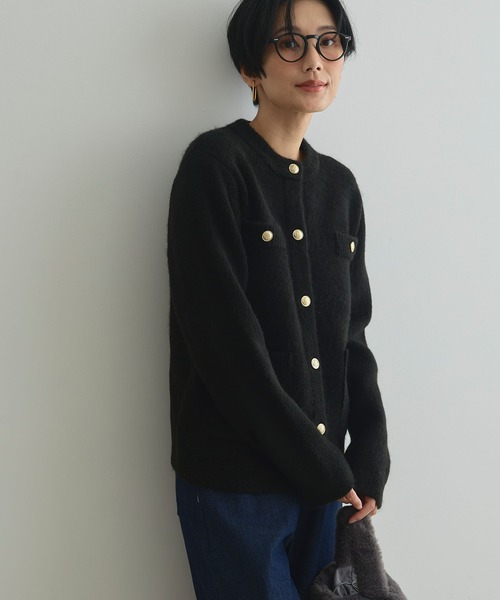 CROSS FUNCTION（クロスファンクション）の「《抗菌防臭》サマ美え 金釦ニットジャケット【CROSS FUNCTION/クロスファンクション】（カーディガン/ボレロ・レディース・ブラック/チャコールグレー・L/M/LL）」の5枚目の写真