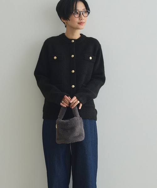 CROSS FUNCTION（クロスファンクション）の「《抗菌防臭》サマ美え 金釦ニットジャケット【CROSS FUNCTION/クロスファンクション】（カーディガン/ボレロ・レディース・ブラック/チャコールグレー・L/M/LL）」の7枚目の写真