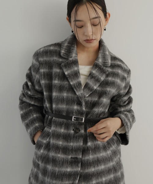 ベルト付きシャギーチェックジャケット（テーラードジャケット