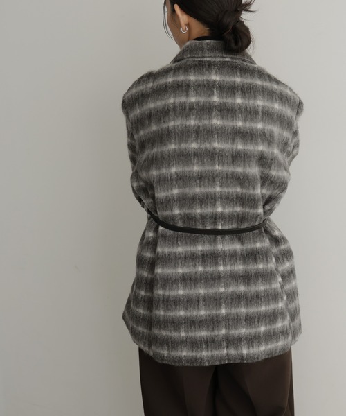 セール】ベルト付きシャギーチェックジャケット（テーラードジャケット