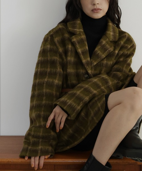 【希少】ベルスタッフ♤ラムレザーナイロンキルティングコンドルジャケット　チェック セール】ベルト付きシャギーチェックジャケット（テーラードジャケット