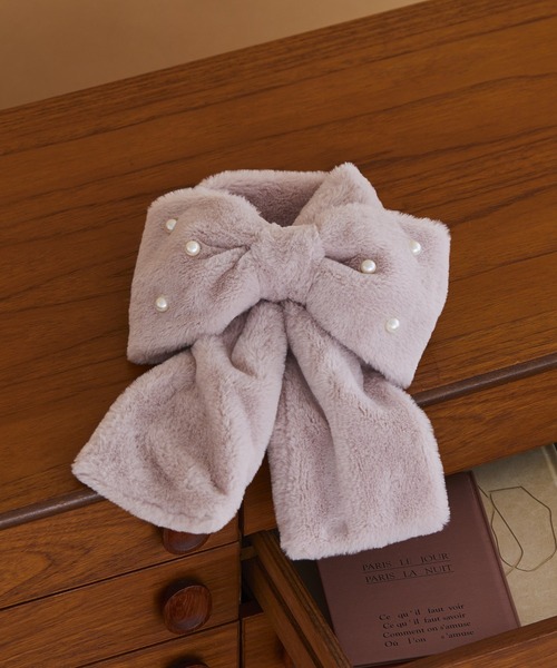 パールリボン付きファーティペット（マフラー）｜Maison de FLEUR