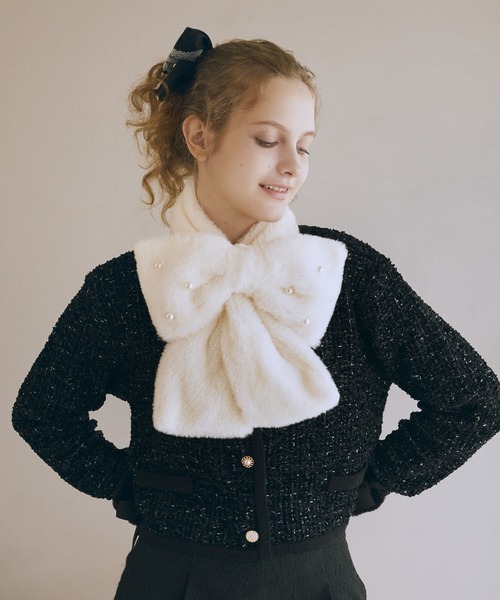 HERMES エルメス ブラックファー マフラー ティペット ダブルリング付き HERMES エルメス ブラックファー マフラー ティペット ダブルリング