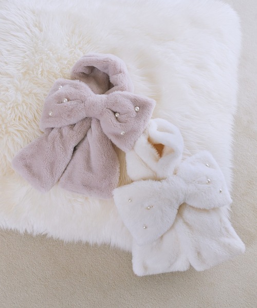 パールリボン付きファーティペット（マフラー）｜Maison de FLEUR