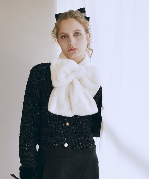 パールリボン付きファーティペット（マフラー）｜Maison de FLEUR