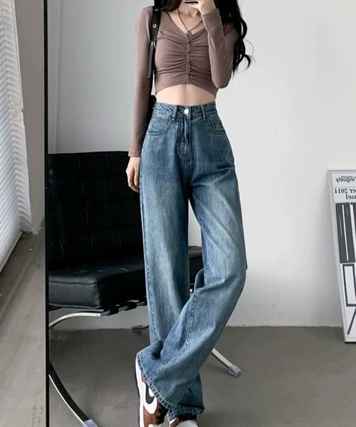 lulufa(ルルファ)の「ストレートワイドデニムパンツ / フルレングス ゆるシルエット ジーンズ(デニムパンツ・レディース・ブラウン/ブラック/ブルー/ネイビー・MEDIUM/LARGE)」の10枚目の写真