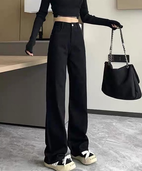 lulufa(ルルファ)の「ストレートワイドデニムパンツ / フルレングス ゆるシルエット ジーンズ(デニムパンツ・レディース・ブラウン/ブラック/ブルー/ネイビー・MEDIUM/LARGE)」の5枚目の写真