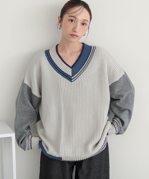 n'OrLABEL(ノアールレーベル)の「チルデンニット切替裏起毛プルオーバー(ニット/セーター・レディース・ブラック/杢グレー・FREE)」の3枚目の写真