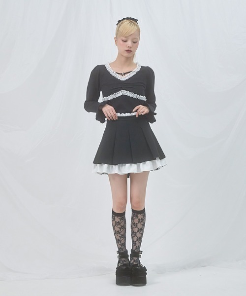 FickleBebe(フィクルベベ)の「レイヤードプリーツスカート(スカート・レディース・ブラック/グレー・0/1)」の2枚目の写真