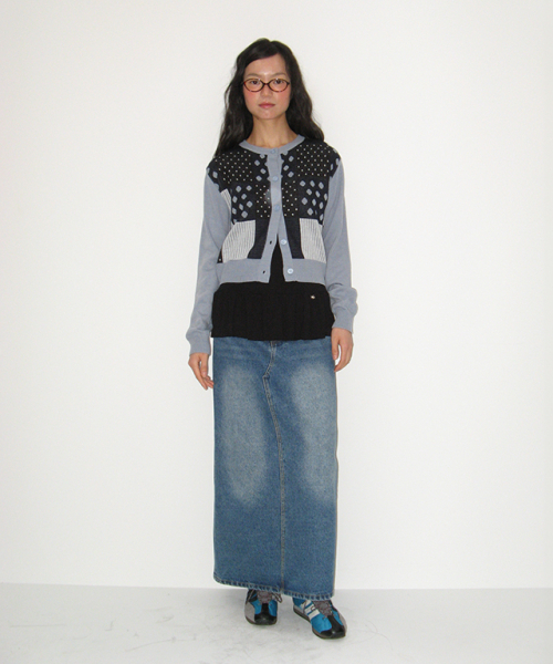 RONRON(ロンロン)の「DOT STRIPE MIX KNIT CARDIGAN SOFT BLUE(カーディガン/ボレロ・レディース・その他・FREE)」の2枚目の写真