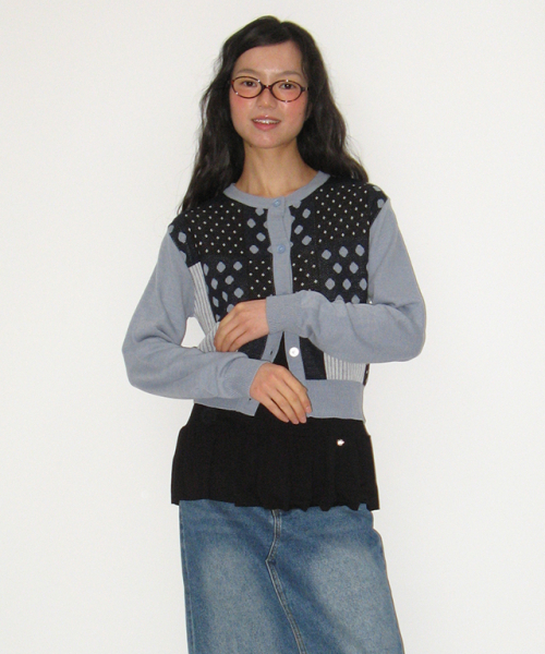 RONRON(ロンロン)の「DOT STRIPE MIX KNIT CARDIGAN SOFT BLUE(カーディガン/ボレロ・レディース・その他・FREE)」の4枚目の写真