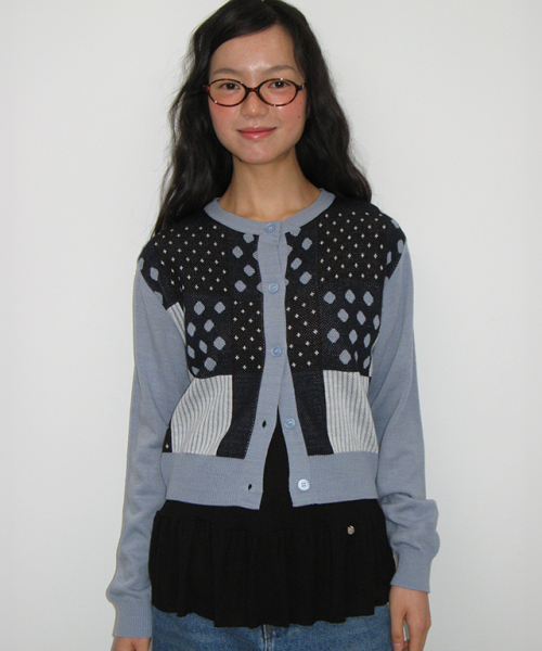 RONRON(ロンロン)の「DOT STRIPE MIX KNIT CARDIGAN SOFT BLUE(カーディガン/ボレロ・レディース・その他・FREE)」の5枚目の写真