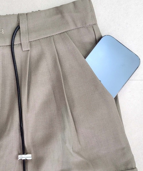 ドローコードウエスト調節可/バックゴム】カーゴ風ルーズタックツイル