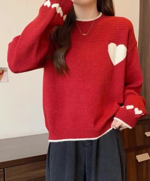FUNdaysion(ファンデイション)の「ハートジャガードニットプルオーバー(ニット/セーター・レディース・ホワイト/レッド/ブラック・M)」の14枚目の写真