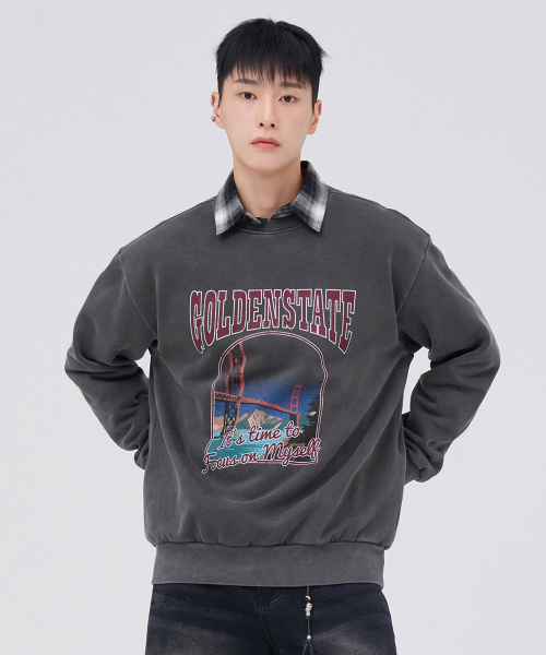 CHASECULT（チェイスカルト）の「男性 裏起毛 ピグメント グラフィック スウェットシャツ - チャコール（スウェット・メンズ・チャコールグレー・100/110/95/105）」の2枚目の写真