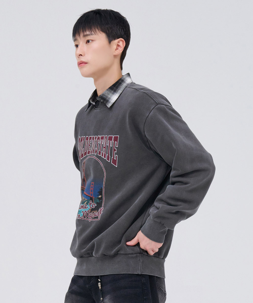 CHASECULT（チェイスカルト）の「男性 裏起毛 ピグメント グラフィック スウェットシャツ - チャコール（スウェット・メンズ・チャコールグレー・100/110/95/105）」の3枚目の写真