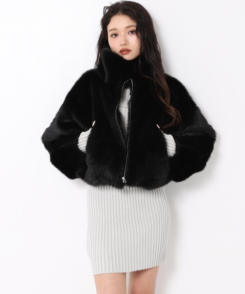 ANAP（アナップ）の「ハイネック フェイク ファー ブルゾン（ブルゾン・レディース・ピンク/グレー/ブラック・F）」の2枚目の写真