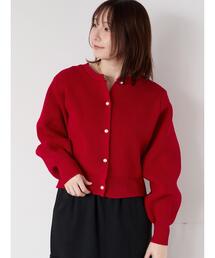 無撚糸パール釦カーディガン