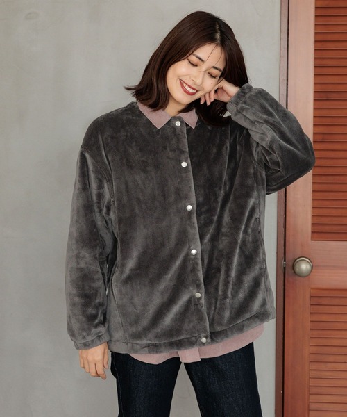 FOUND GOOD（ファウンドグッド）の「ノーカラーファーブルゾン（ブルゾン・レディース・ベージュ/グレー系8/ブラウン系5・S/M/L）」の2枚目の写真