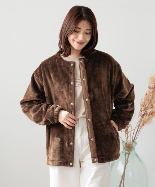 FOUND GOOD（ファウンドグッド）の「ノーカラーファーブルゾン（ブルゾン・レディース・ベージュ/グレー系8/ブラウン系5・S/M/L）」の3枚目の写真