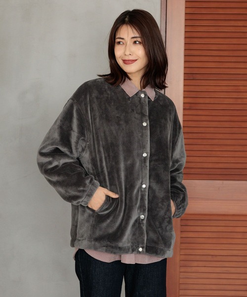 FOUND GOOD（ファウンドグッド）の「ノーカラーファーブルゾン（ブルゾン・レディース・ベージュ/グレー系8/ブラウン系5・S/M/L）」の6枚目の写真