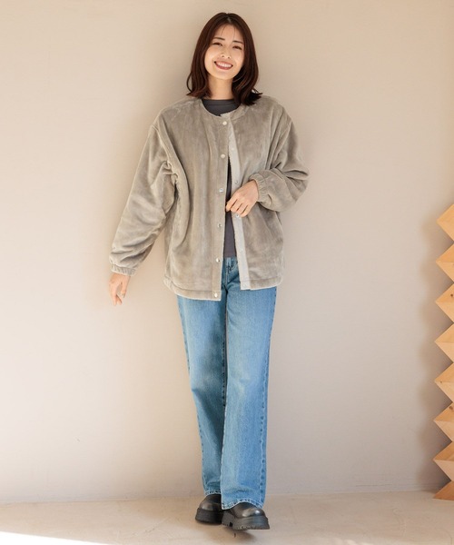 FOUND GOOD（ファウンドグッド）の「ノーカラーファーブルゾン（ブルゾン・レディース・ベージュ/グレー系8/ブラウン系5・S/M/L）」の12枚目の写真