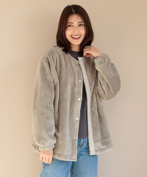 FOUND GOOD（ファウンドグッド）の「ノーカラーファーブルゾン（ブルゾン・レディース・ベージュ/グレー系8/ブラウン系5・S/M/L）」の14枚目の写真