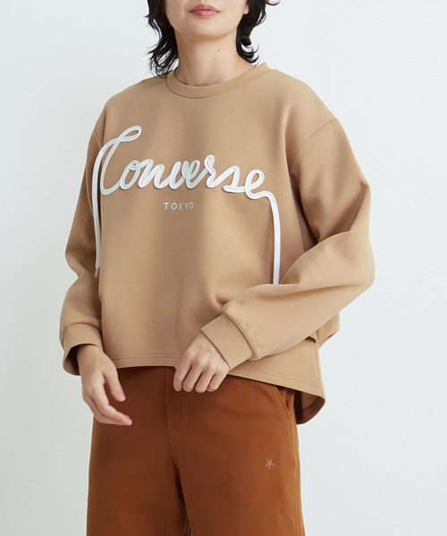 CONVERSE TOKYO（コンバーストウキョウ）の「SPINDLE LOGO TUCK SWEAT（スウェット・レディース・ベージュ/杢グレー/ブラック/ピンク・FREE）」の3枚目の写真