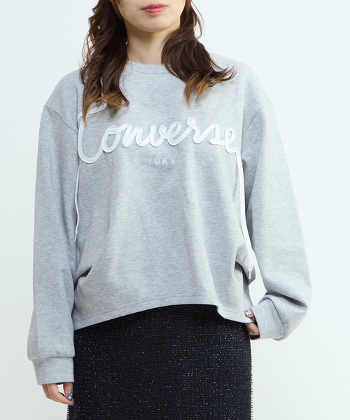CONVERSE TOKYO（コンバーストウキョウ）の「SPINDLE LOGO TUCK SWEAT（スウェット・レディース・ベージュ/杢グレー/ブラック/ピンク・FREE）」の2枚目の写真