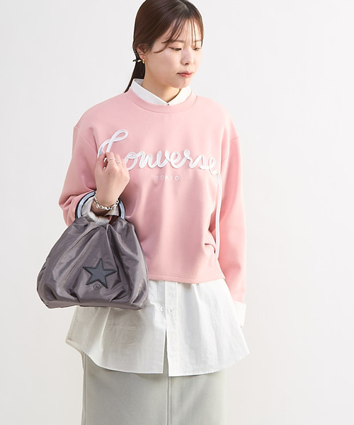 CONVERSE TOKYO（コンバーストウキョウ）の「SPINDLE LOGO TUCK SWEAT（スウェット・レディース・ベージュ/杢グレー/ブラック/ピンク・FREE）」の5枚目の写真