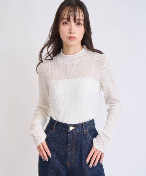 NOELA（ノエラ）の「モヘア混シアーリブニット（ニット/セーター・レディース・ピンク/グレー/オフホワイト/ブラック・フリー）」の2枚目の写真