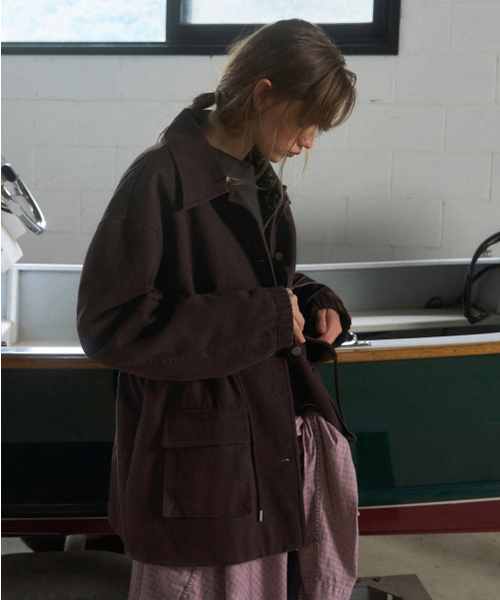 ANDNEEDS(アンドニーズ)の「Vanves washed half jacket (wine)(ミリタリージャケット・レディース・その他・FREE)」の2枚目の写真