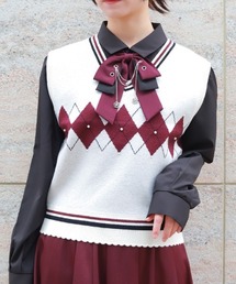 axes femme | パール付アーガイルベスト(ニット/セーター)