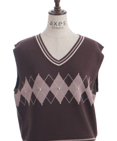 axes femme（アクシーズファム）の「パール付アーガイルベスト（ニット/セーター・レディース・キナリ/ダークブラウン/ブラック・FREE）」の11枚目の写真