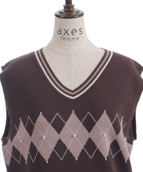 axes femme（アクシーズファム）の「パール付アーガイルベスト（ニット/セーター・レディース・キナリ/ダークブラウン/ブラック・FREE）」の13枚目の写真