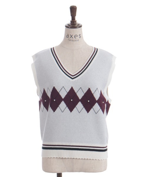 axes femme（アクシーズファム）の「パール付アーガイルベスト（ニット/セーター・レディース・キナリ/ダークブラウン/ブラック・FREE）」の14枚目の写真