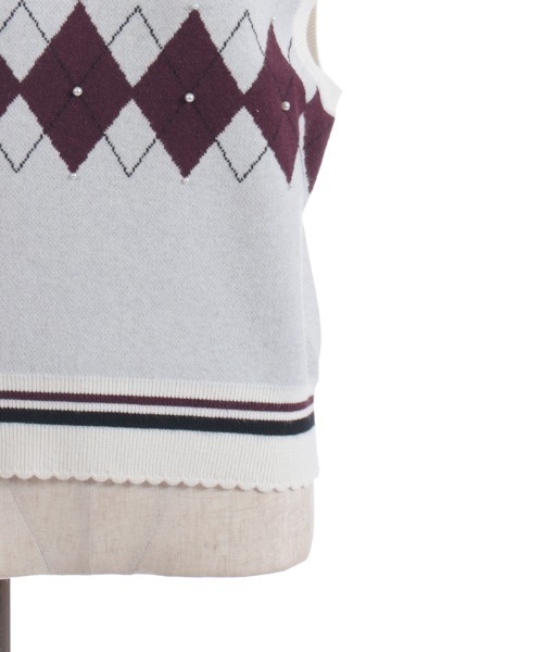 axes femme（アクシーズファム）の「パール付アーガイルベスト（ニット/セーター・レディース・キナリ/ダークブラウン/ブラック・FREE）」の18枚目の写真