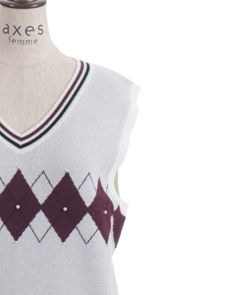 axes femme（アクシーズファム）の「パール付アーガイルベスト（ニット/セーター・レディース・キナリ/ダークブラウン/ブラック・FREE）」の19枚目の写真