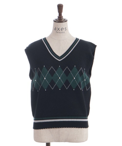 axes femme（アクシーズファム）の「パール付アーガイルベスト（ニット/セーター・レディース・キナリ/ダークブラウン/ブラック・FREE）」の21枚目の写真