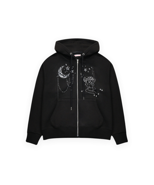 MOONLIGHT WISH HOODIE ZIP UP BLACK