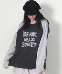 リアルストリートカラーミックスラグラン長袖Tシャツグレー&チャコール