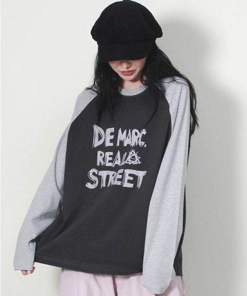 DEMARC(ドゥマーク)の「リアルストリートカラーミックスラグラン長袖Tシャツグレー&チャコール(Tシャツ/カットソー・レディース・その他・MEDIUM/LARGE)」の1枚目の写真