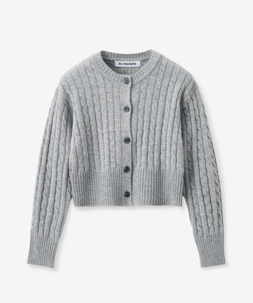 BLOND9(ブロンドナイン)の「ラウンドネッククロップケーブルカーディガン_グレー(カーディガン/ボレロ・レディース・その他・MEDIUM/SMALL)」の1枚目の写真