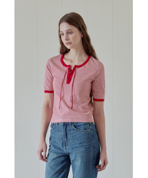 STRIPE LACE-UP TOP (RED)