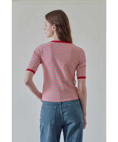 AFTERHOURS(アフターアワーズ)の「STRIPE LACE-UP TOP (RED)(Tシャツ/カットソー・レディース・その他・FREE)」の3枚目の写真