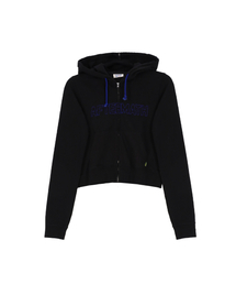 W CONTRAST STITCH ZIP HOODIE [BLACK]