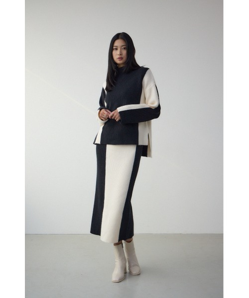 AZUL by moussy(アズールバイマウジー)の「バイカラーハイネックニットトップス(ニット/セーター・レディース・ブラック/モカ/グレー・FREE)」の7枚目の写真