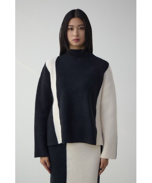 AZUL by moussy(アズールバイマウジー)の「バイカラーハイネックニットトップス(ニット/セーター・レディース・ブラック/モカ/グレー・FREE)」の8枚目の写真